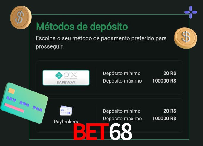 O cassino bet68 oferece uma grande variedade de métodos de pagamento